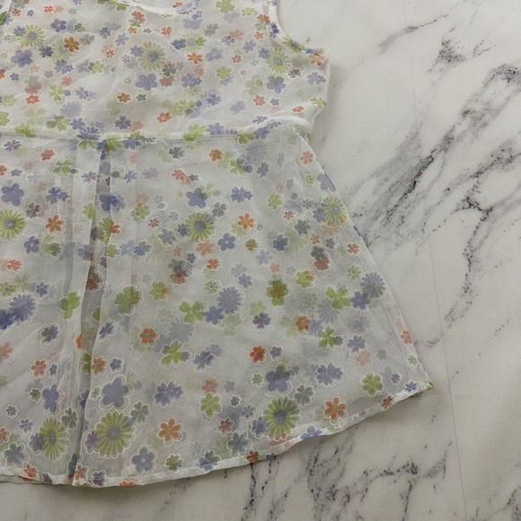 Finesse Womens Vintage Y2k Babydoll Top Size L White Purple Floral Sheer - Picture 3 of 11